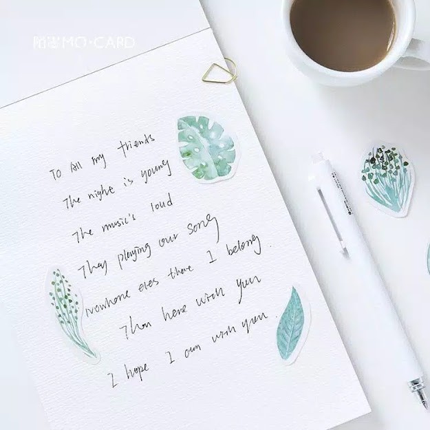 Sticker Mint Diary Watercolor Leaves Daun Scrapbook DIY Bujo Planner