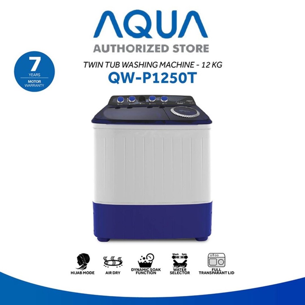 AQUA Japan Mesin Cuci Twin Tube 12 Kg QW-P1250T