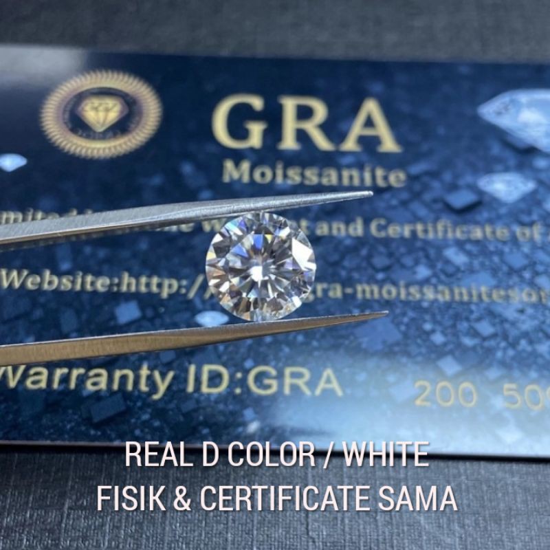 Permata Moissanite D VVs Sertifikat GRA REGULER - PREMIUM Original 1ct - 5 carats