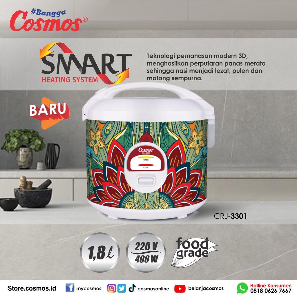 Magic Com Cosmos CRJ-3306 Garansi Resmi | Penghangat Penanak Nasi Rice Cooker Magikom CRJ 3306 323s Magicom Magickom Mejikom