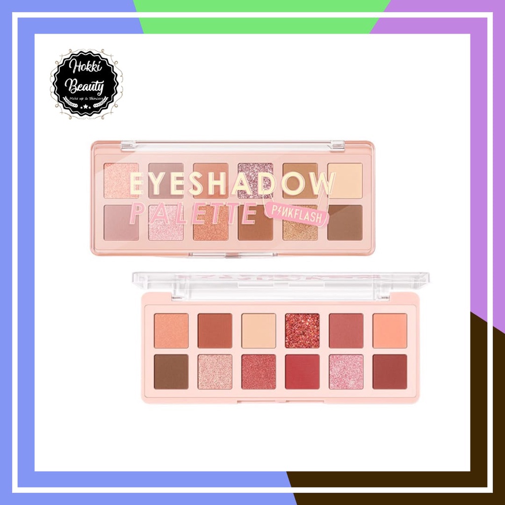 PINKFLASH (E15) PinkDessert 12 Shades Eyeshadow Palette kosmetik alis High Pigment And Smooth Powder Long Lasting