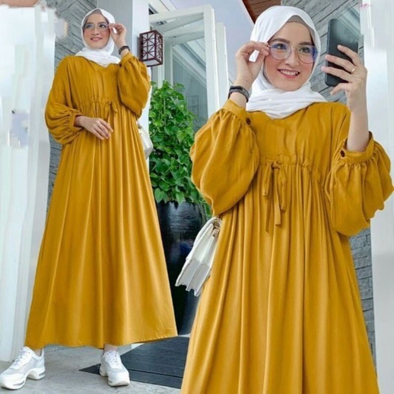 Dress Rayon. Gamis Katun Rayon. Fashion Muslim. Pakaian Wanita. Agita Midi Dress