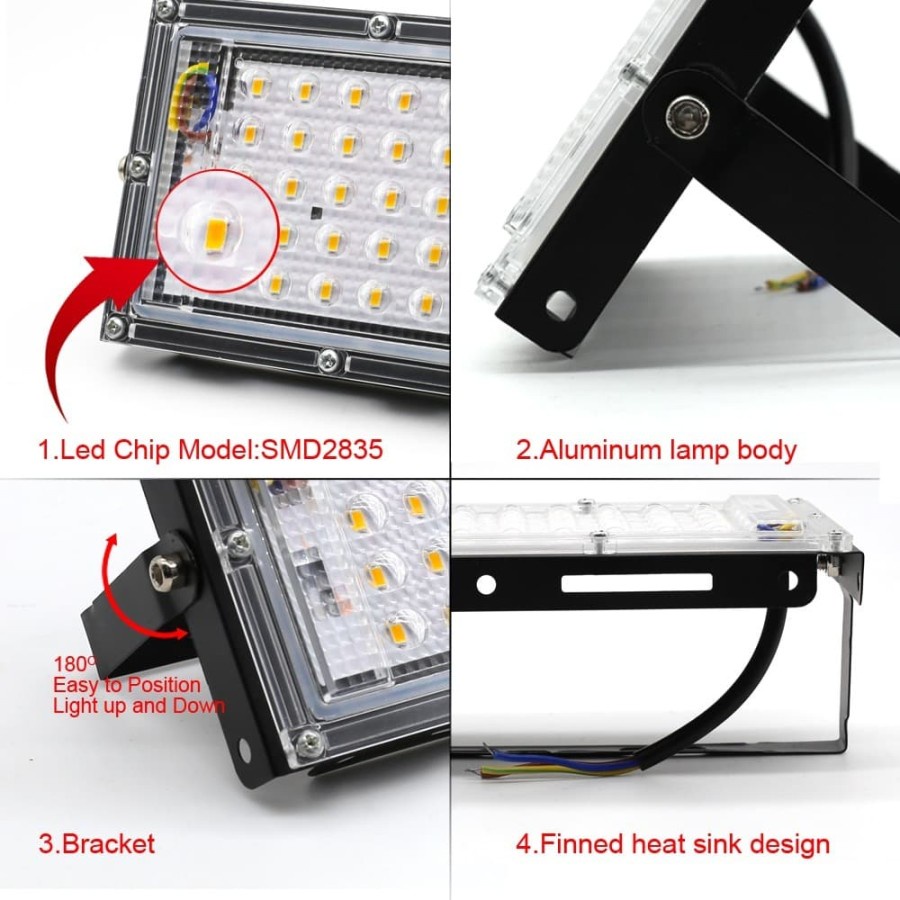 Lampu Sorot Flood Light Waterproof 4500 Lumens 50W Warm White 3000K - A8 - Black