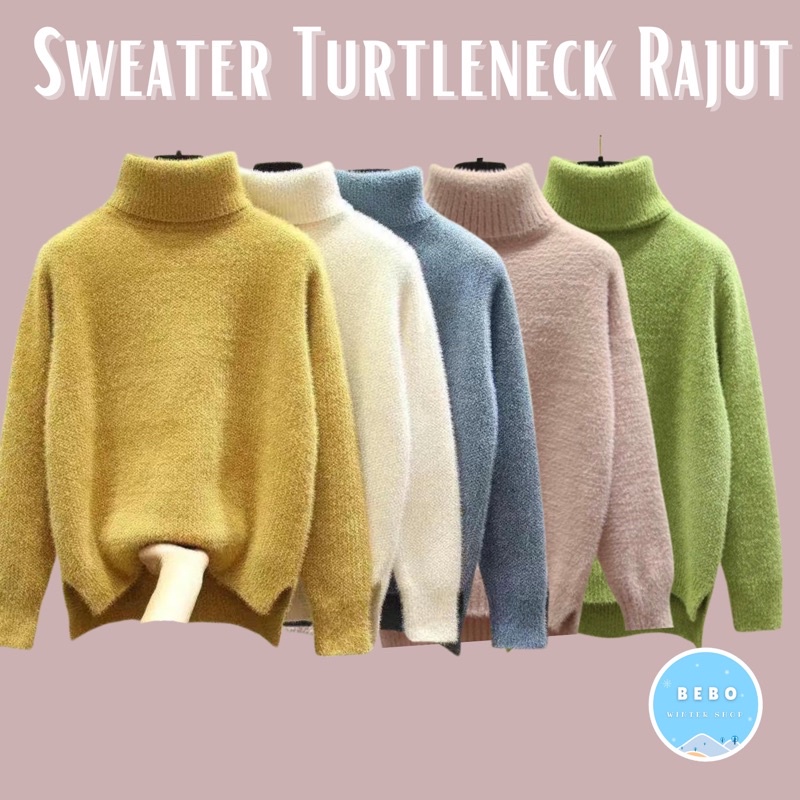 Sweater Turtleneck Wanita Rajut Tebal Halus