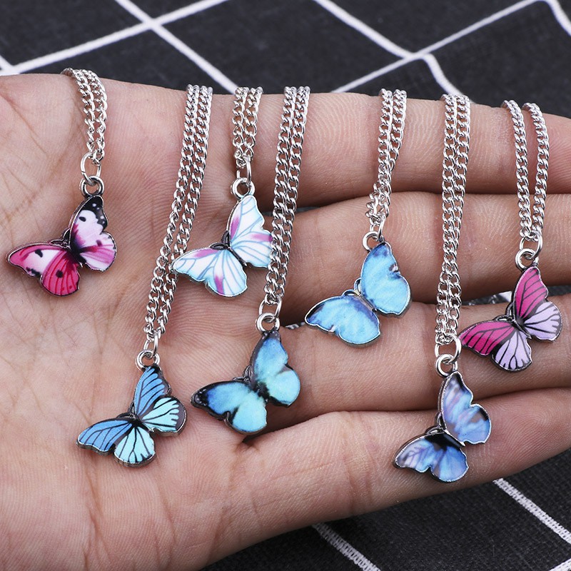 Kalung Kupu-kupu Fashion Wanita Gaya Dingin Sederhana Aksesori Busana Pasangan Pacar kupukupu butterfly Necklace choker titanium perak rantai