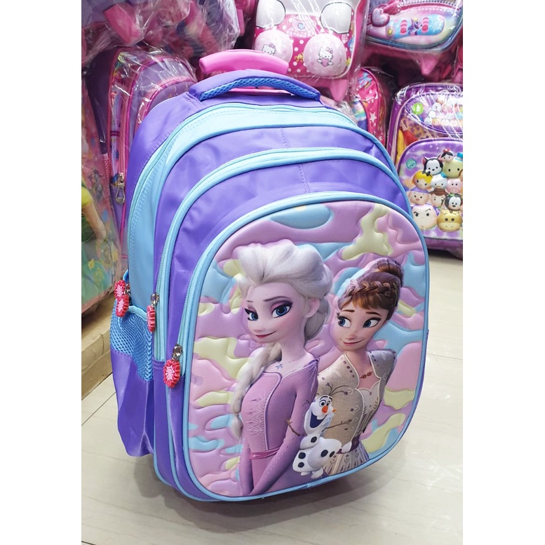 Tas Sekolah Anak SD Perempuan Trolley Dorong Putri SALJU Pirang EMBOS Timbul 3 Resleting IMPORT ( LILY )