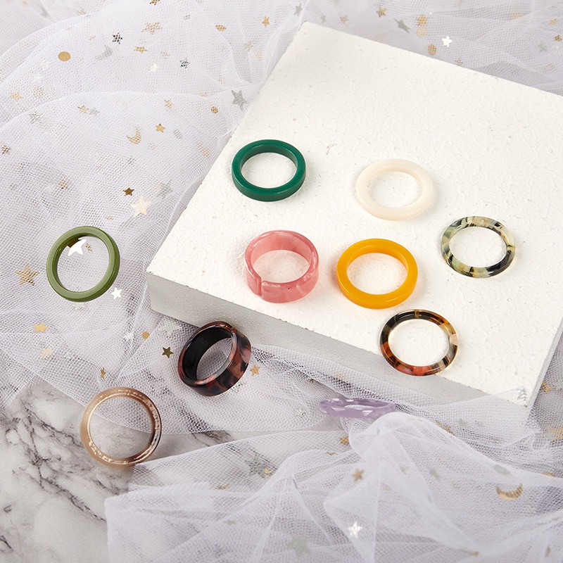 # Kaos T-Shirt Wanita Lengan Pendek Motif Print #10pcs / lot Cincin Resin Gaya Korea Untuk Wanita