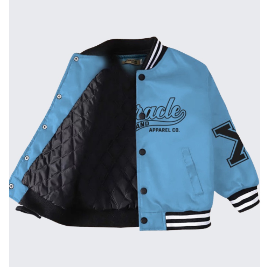 Jaket Varsity Anak Laki-Laki Perempuan Full Boridr Biru Muda 1-10 Tahun