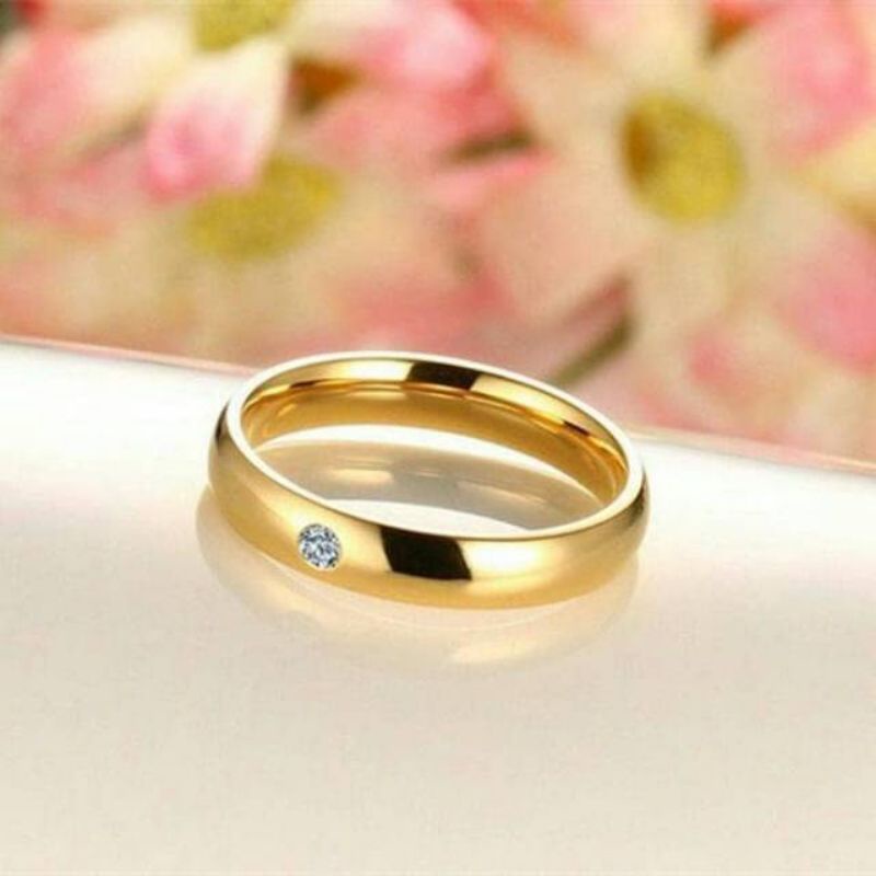 Cincin Titanium Gold Model Mata satu Anti Karat