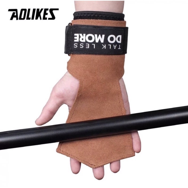 7632 AOLIKES LEATHER STRAP BROWN WRIST WRAP SUPPORT GRIP BAND GLOVE