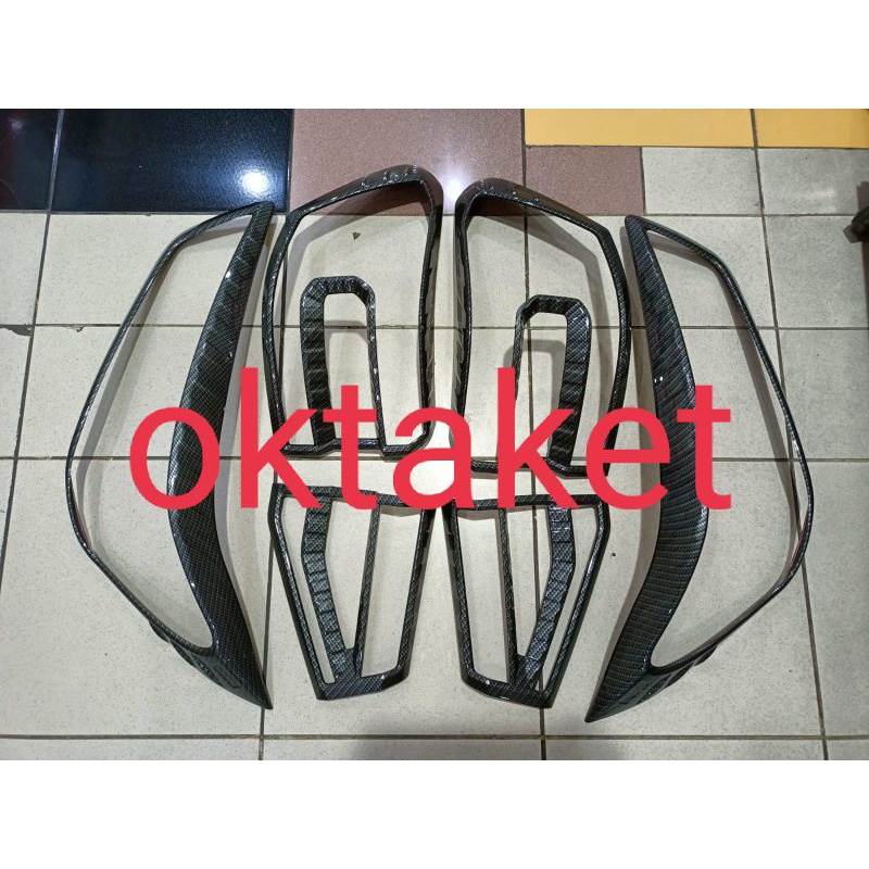 paket garnish lampu depan belakang Toyota Raize Daihatsu Rocky 2021 full carbon