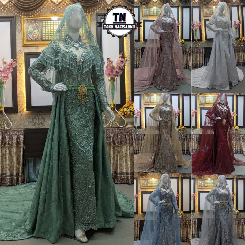 Gaun pengantin slim Payet /gaun akad nikah / pakaian pengantin / pakaian pernikahan / kebaya akad