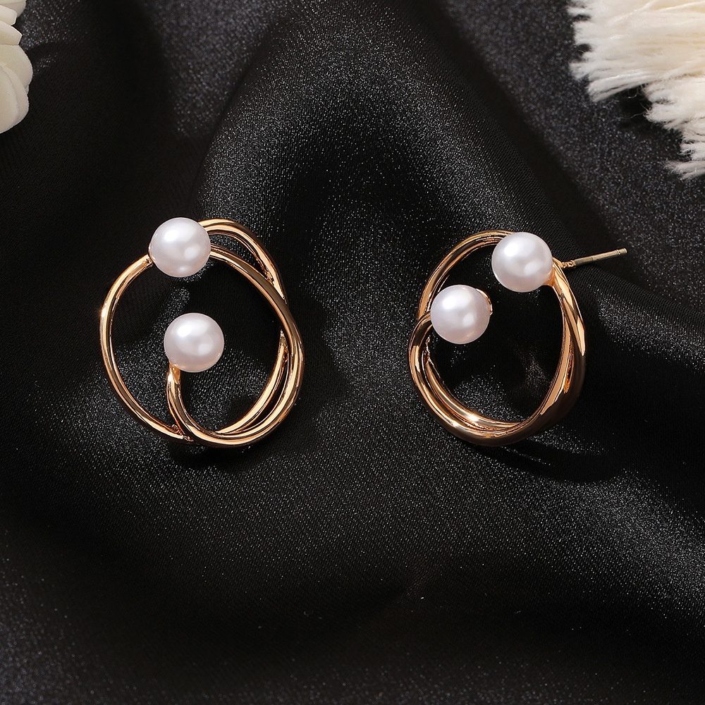 European and American personality simple ins wind net red geometric pearl earrings fashion high-end knotted round earrings earrings