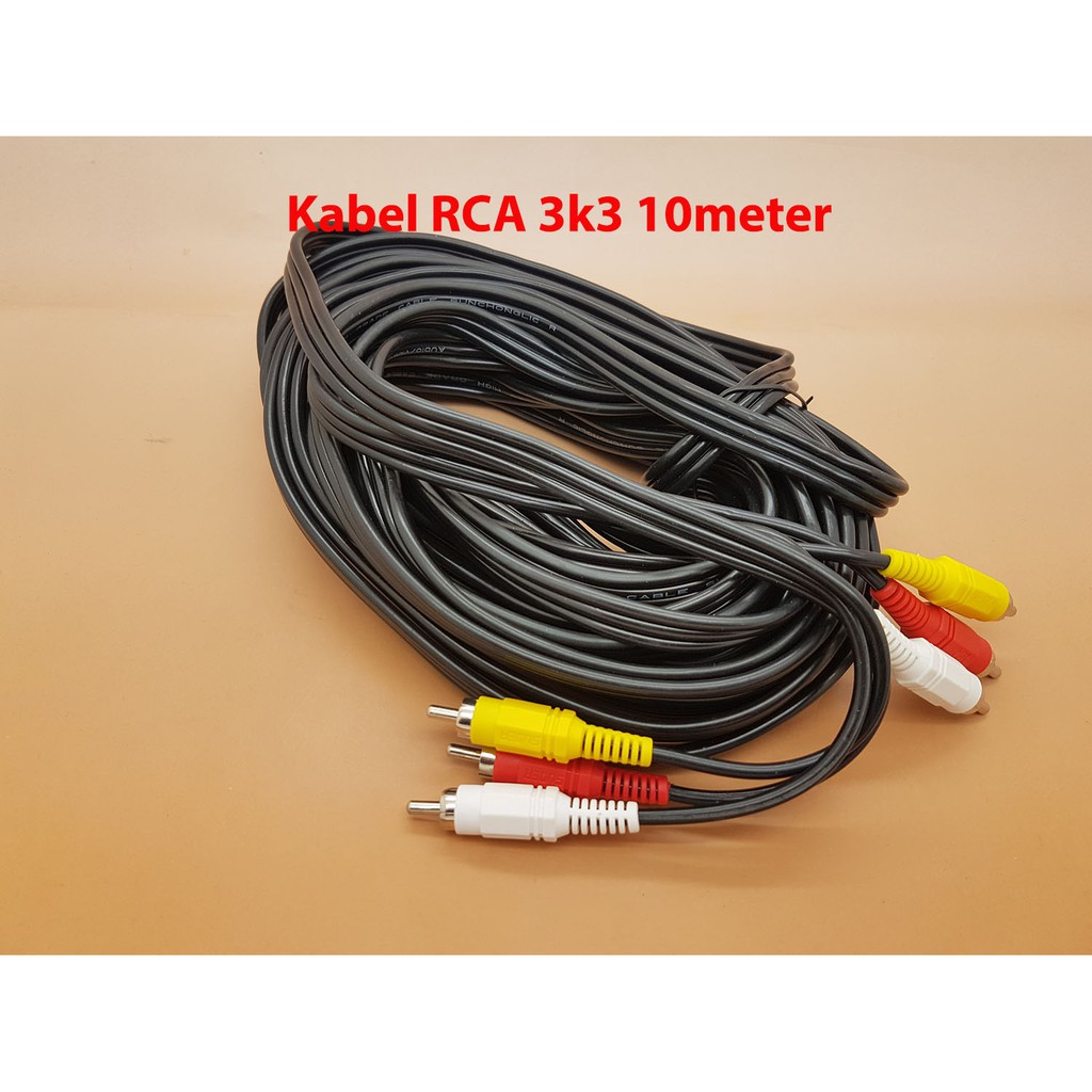 Kabel RCA 3 K 3 Male Panjang 10 meter Merk SUOER 3 jalur ( Cable RCA )
