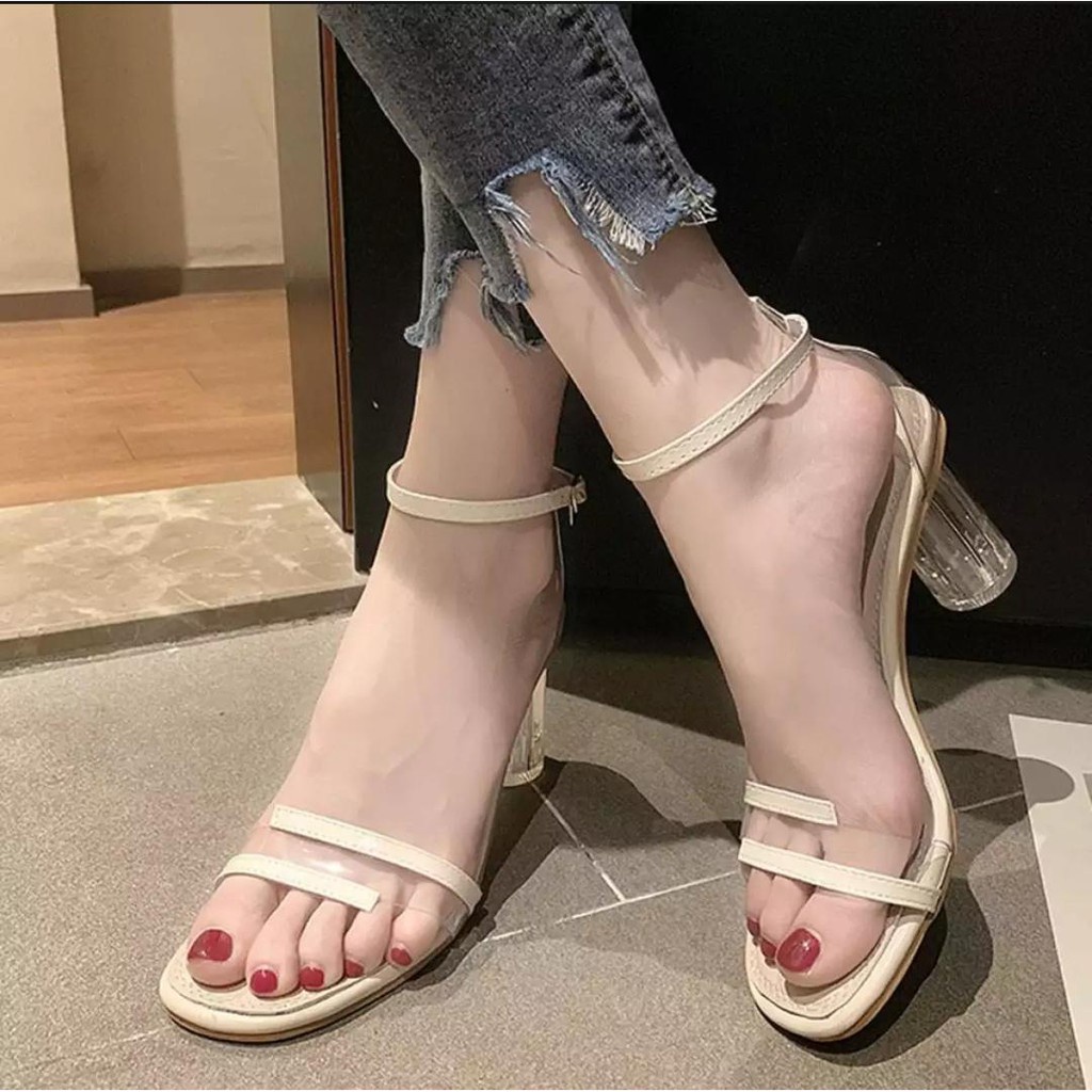 HEELS KACA WANITA / HEELS TALI SILANG KACA WANITA / SANDAL HAK KACA WANITA / SENDAL WANITA MURAH NYA