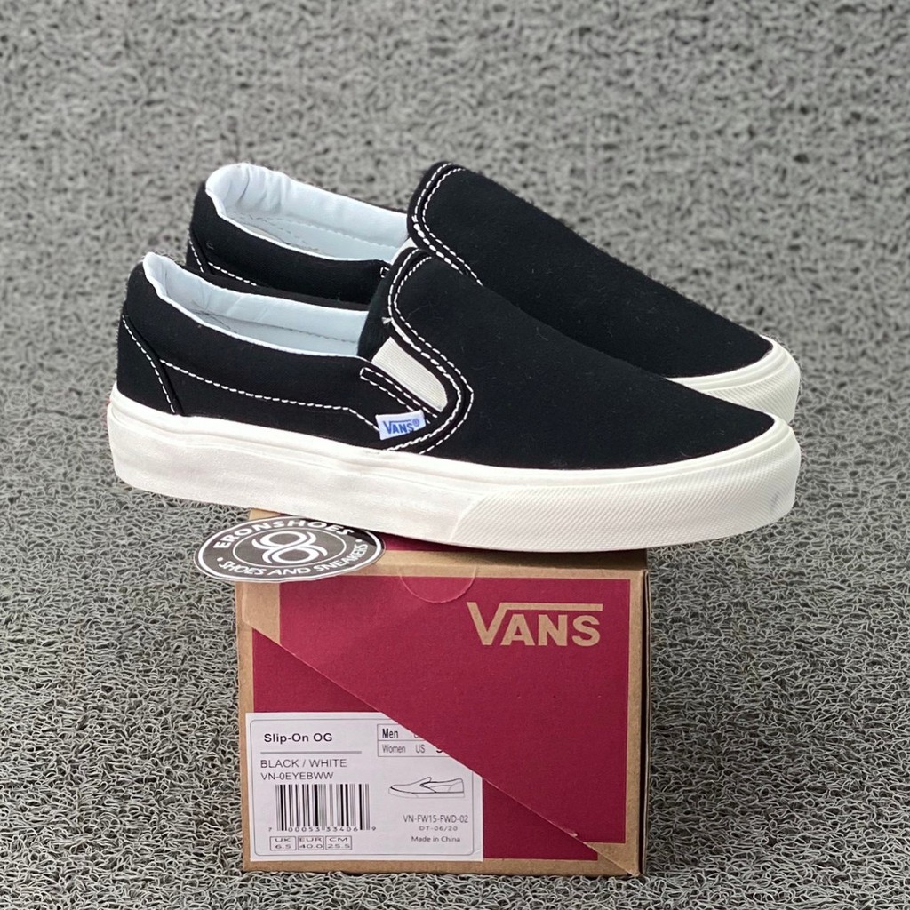 vans slip on og black white