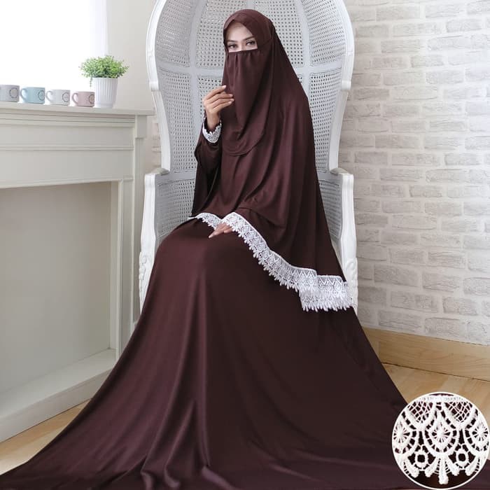 Setelan Sulam Ori By Ninos Design IW765 Baju Busana  Azura Syar'I Brown Khimar Soft Pad +Cadar