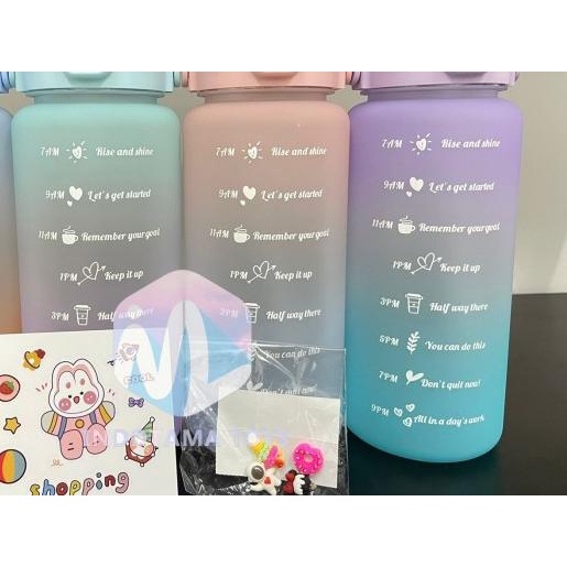 ♘ Botol Minum Motivasi 2L Straw Gradient Botol Minum Sport not Quifit - 1 L Abu-Abu ☂