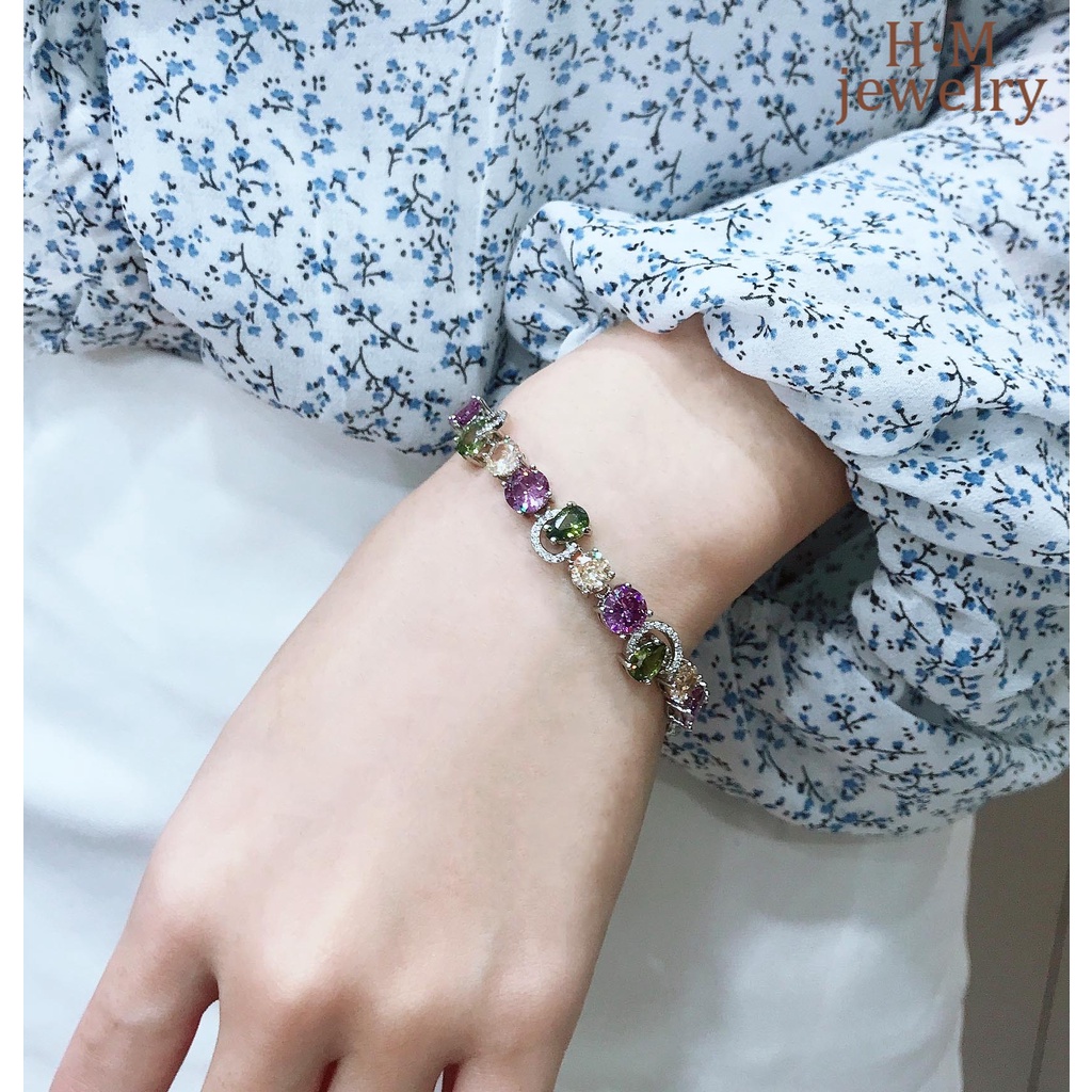 Gelang Tangan Batu Tourmaline Amethyst Olivine Warna-Warni Untuk Wanita