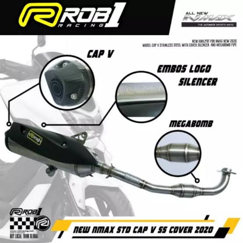 Knalpot Standar Racing Rob1 Nmax new / Aerox New - Vcap / Xcap