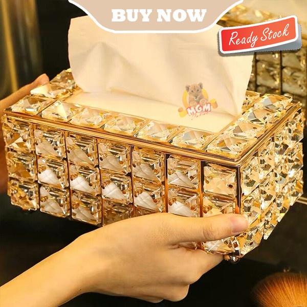 LUXURY Tempat kotak tisu Emas model DIAMOND Tissue Box metal base