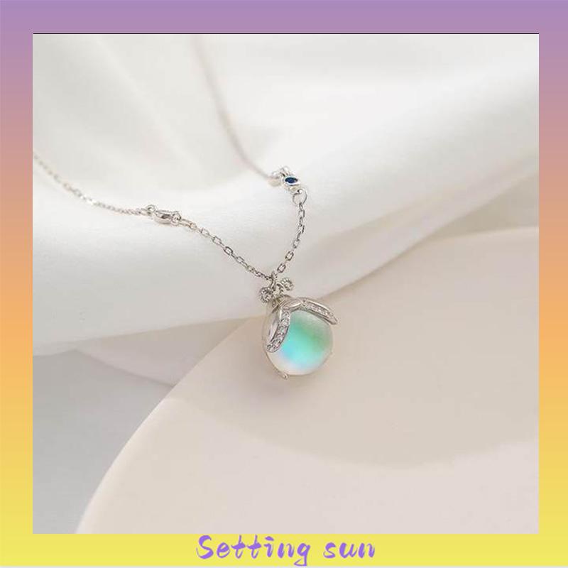 Moonstone Firefly Kalung Wanita Senior Rantai Klavikula Siswa Hadiah Ulang Tahun Desain Niche TN