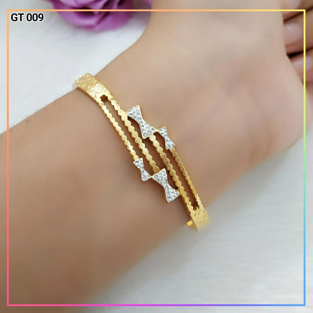 Gelang titanium/stainless steel Gelang Bangkok Pita Simple Gold Cantik Perhiasan Anti Karat GT 009