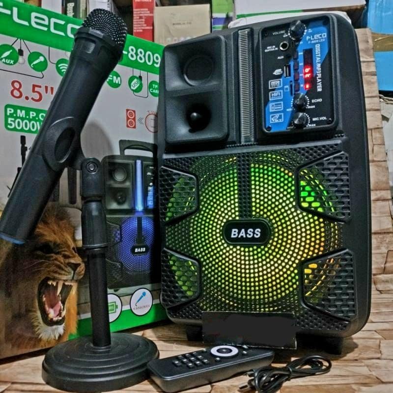 SPEAKER BLUETOOTH FLECO F-8809 LED 8'5 INCH FREE MIC WIRELESS KARAOKE + REMOTE + STAND