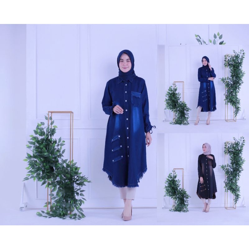 Baju atasan tunik wanita terbaru A13 tunik wanita Murah kekinian bahan levis/jeans tebal adem jahita
