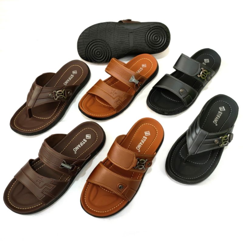 Sandal pria terbaru STIFANO KC 01, 02, 03 kulit sintetis + acesories premium