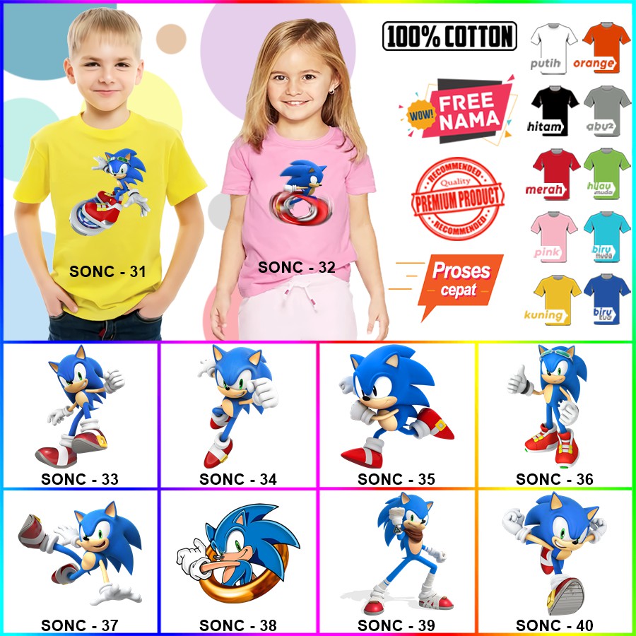 Baju Kaos ANAK DAN DEWASA SONIC COUPLE (FREE NAMA)