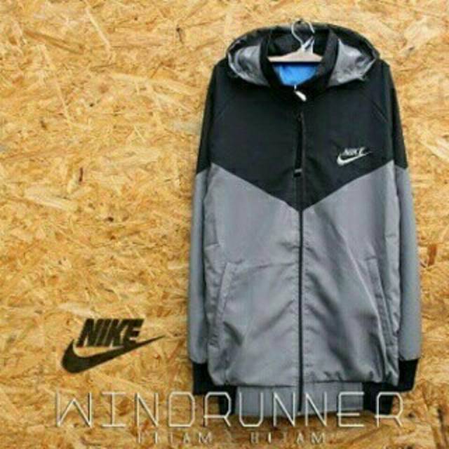 Jaket parasut nike hitam abu ( abu tua ) windrunner
