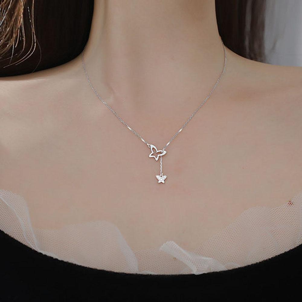 Kalung Choker Rantai Klavikula Desain Kupu-Kupu Bahan Alloy Zircon Warna-Warni Untuk Wanita