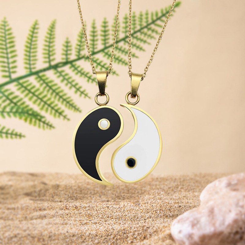 Fancyqube 2pcs Kalung Rantai Klavikula Desain Yin Yang Drop Untuk Pasangan