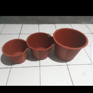  Pot  bunga  motip anyam 25cm warna  coklat  Shopee Indonesia