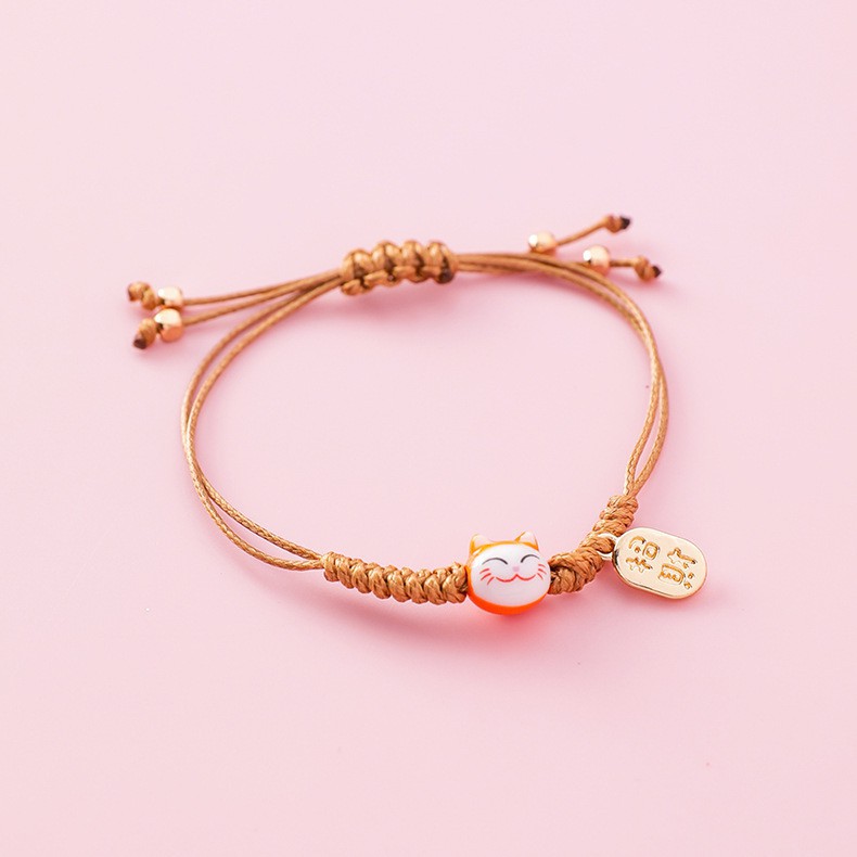 XiaoboACC Gelang Tangan Korea Fashion Small Cat Weaving Lucky Cat Tassel Bracelet