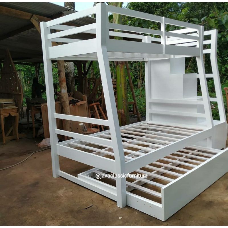 DIPAN TEMPAT TIDUR RANJANG SUSUN TINGKAT ANAK DUCO PUTIH PINK MINIMALIS LACI 3 BED MURAH BAHAN KAYU FURNITURE JEPARA KUALITAS EXPORT-2