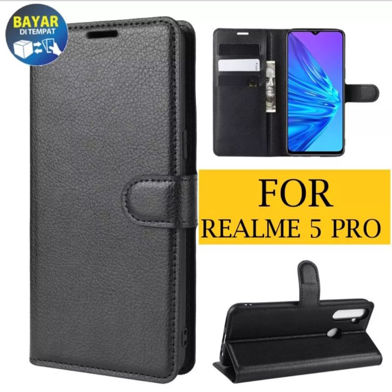 Leather flip Cover Untuk Realme 5 Pro Wallet Case Kulit Casing Flip Cocer  Case Wallet Leather Flip 