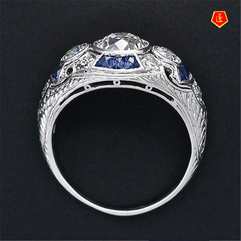 [Ready Stock]Fashion Exaggerated Diamond Sapphire Topaz Ring