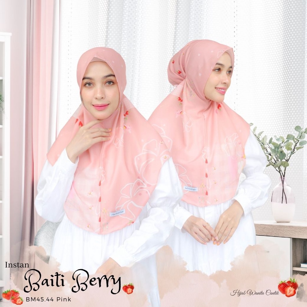 Hijabwanitacantik - Instan Baiti Berry - BM45.44 Pink | Hijab Instan Bergo | Jilbab Instan Motif Printing Premium