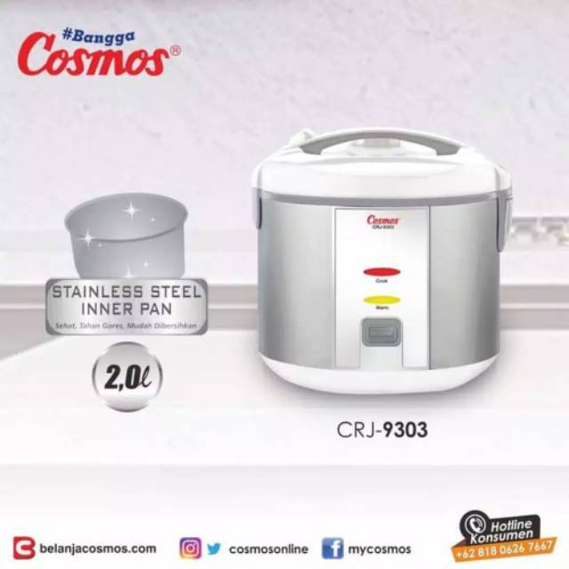 Cosmos CRJ 9303  Rice Cooker Magic Com Body &amp; Panci Stainless Steel. Baru &amp; Bergaransi