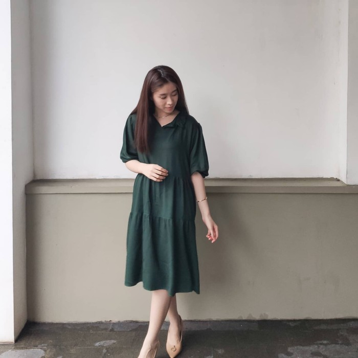 AGATHA DRESS | Dress rayon twill dress imlek baju imlek dress midi pre - Emerald
