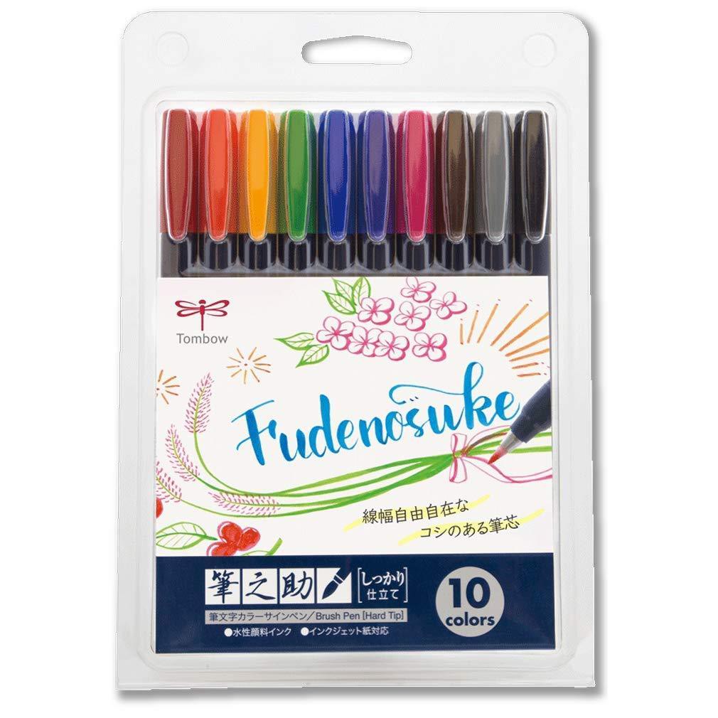 Tombow Fudenosuke Brush Pen Hard Tip Set 10