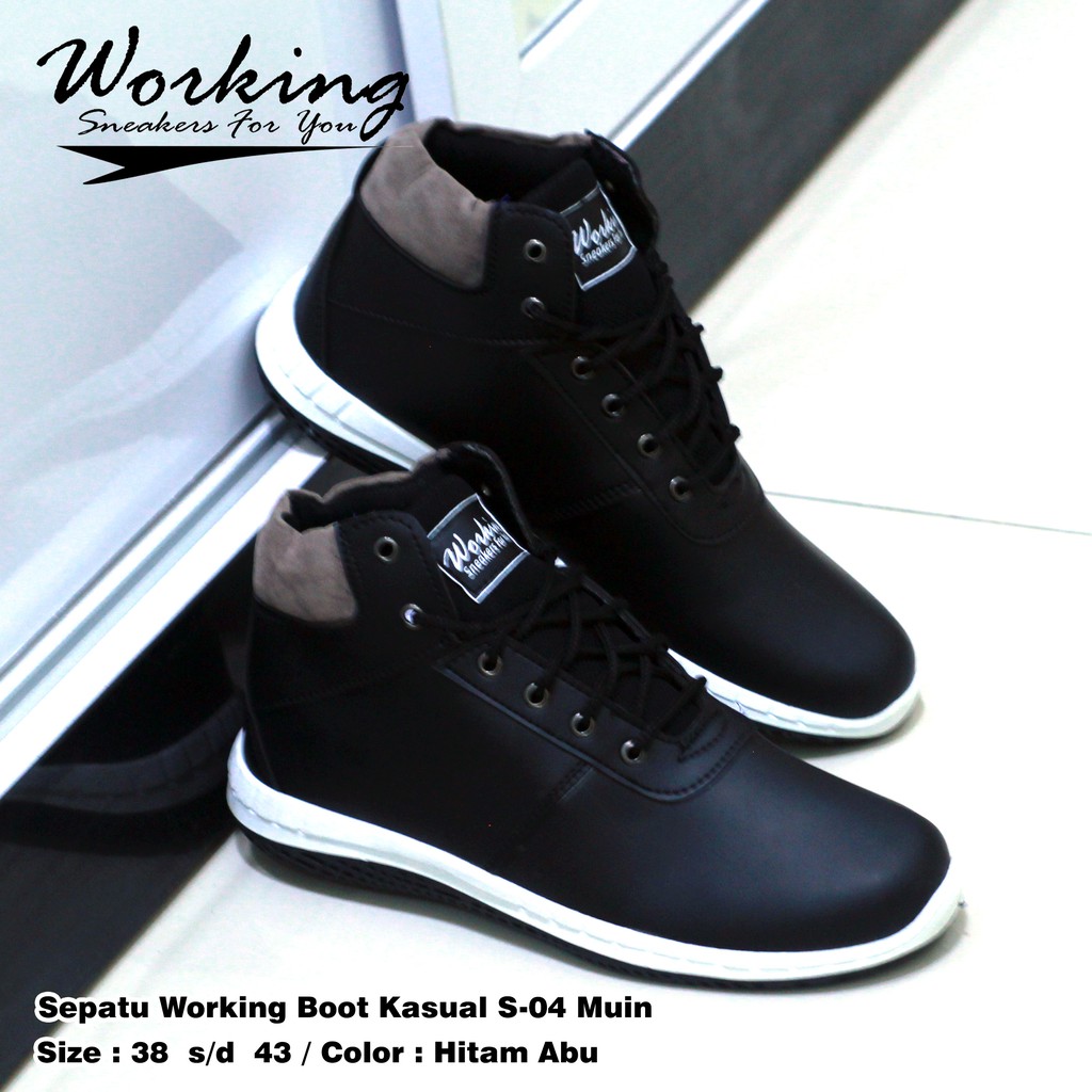 Sepatu Pria Kasual Working Boot S-04 Full Kulit Sintetis Untuk Kerja Kuliah