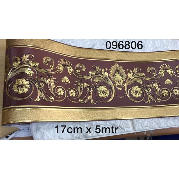 WALLPAPER BORDER LIST PEMBATS DINDING MOTIF KLASIK COKLAT MEWAH TIMBUL
