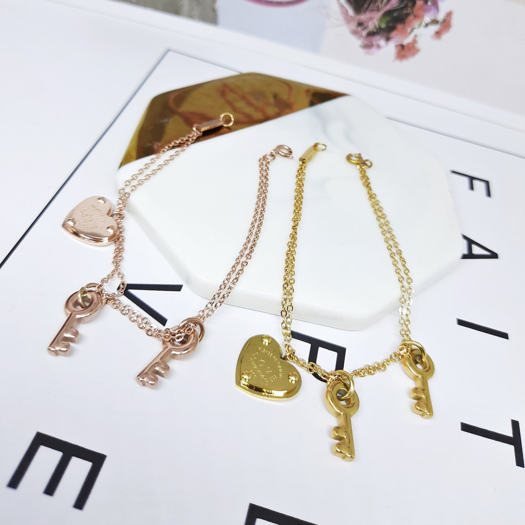 Gelang Titanium Korea Kdrama Import Kunci Hati Rose Gold - BB597