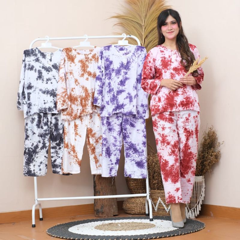 Mav_boutique Setelan Piyama Tie Dye Lengan Panjang Pajamas Cantik Viral