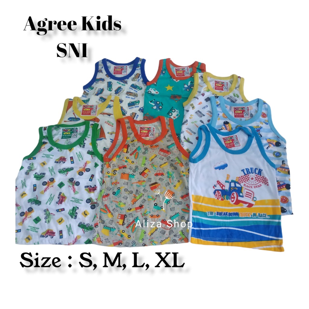 3pcs Agree Kids Singlet Anak Motif Size 0  - 2th Bahan Katun SNI