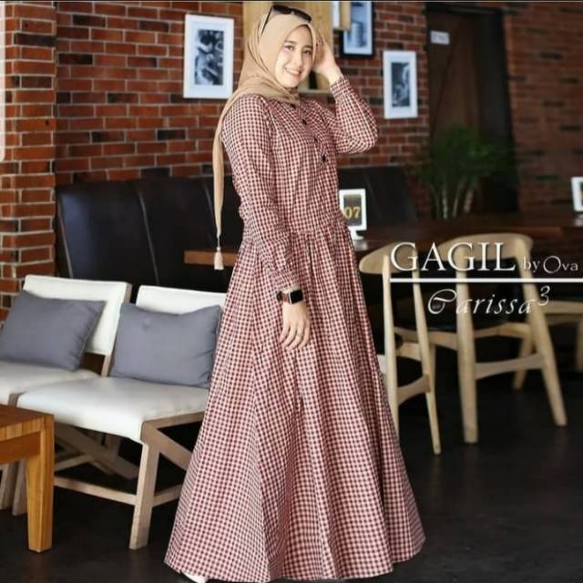 Baju gamis syar'i wanita terbaru parissa Maxy dress katun kotak murah