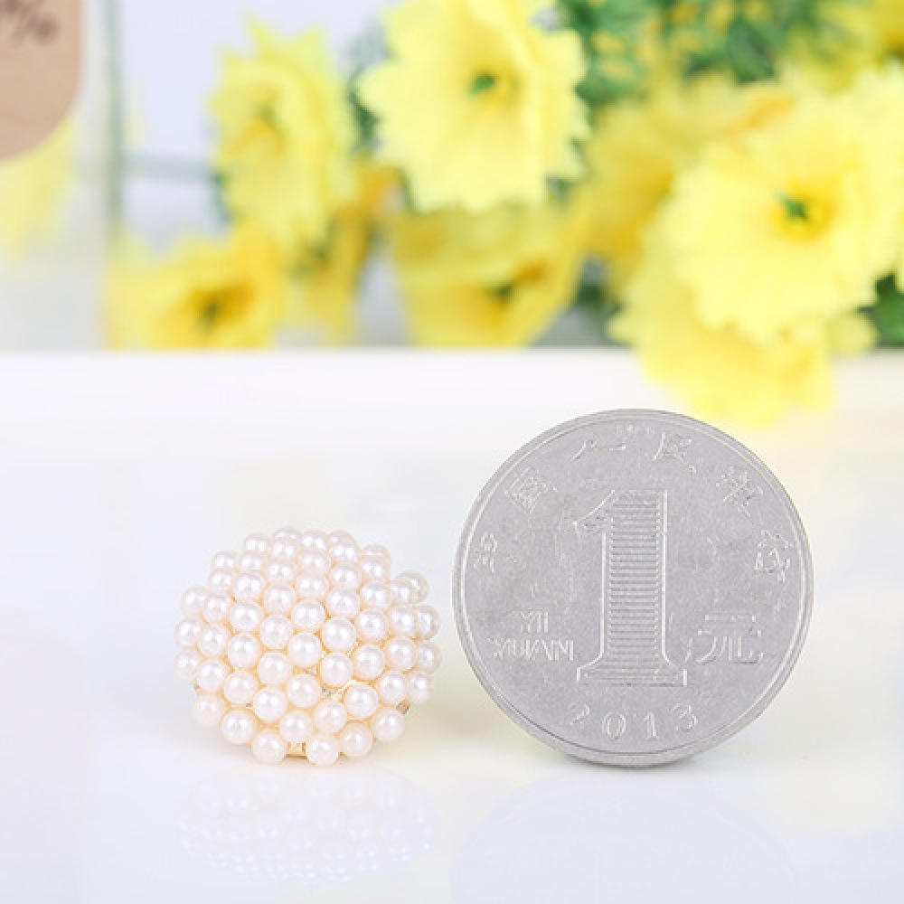 Anting Klip Tanpa Tindik Bentuk Bulat Geometris Aksen Mutiara Warna Emas Untuk Wanita